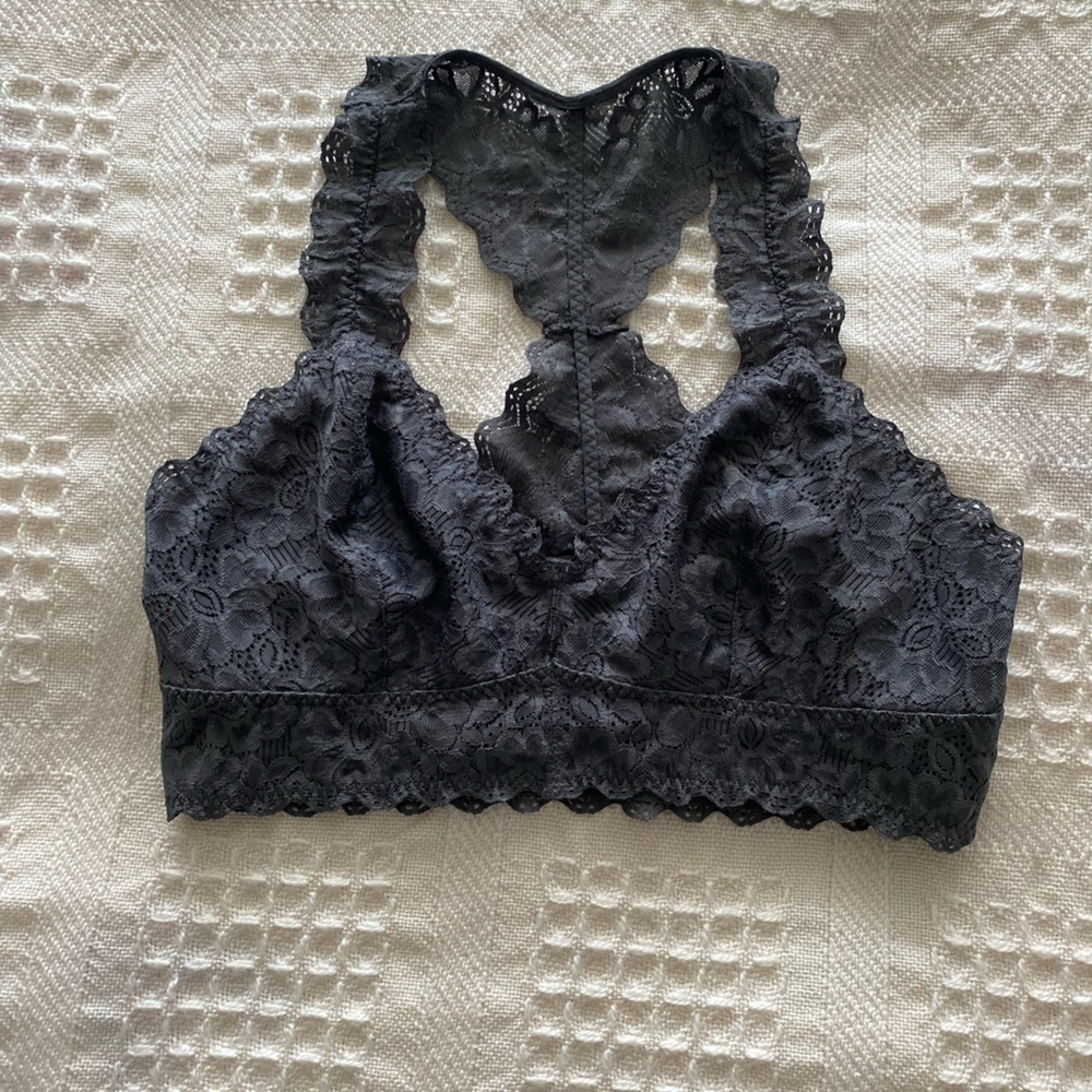 Black Bow Lace Bralette Black Size L